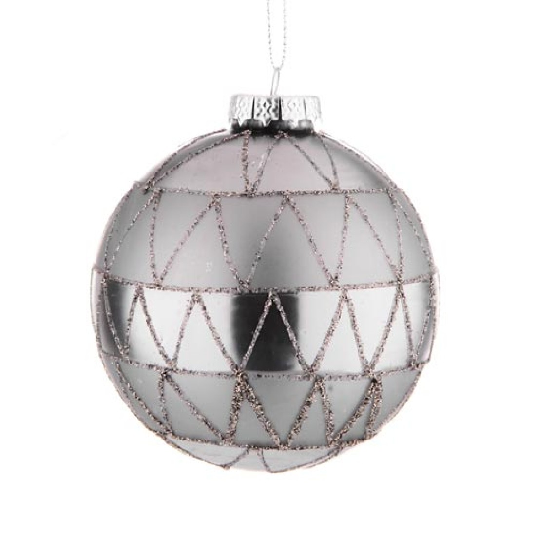 80mm Glass Christmas Baubles Grey Zigzag Christmas Decorations